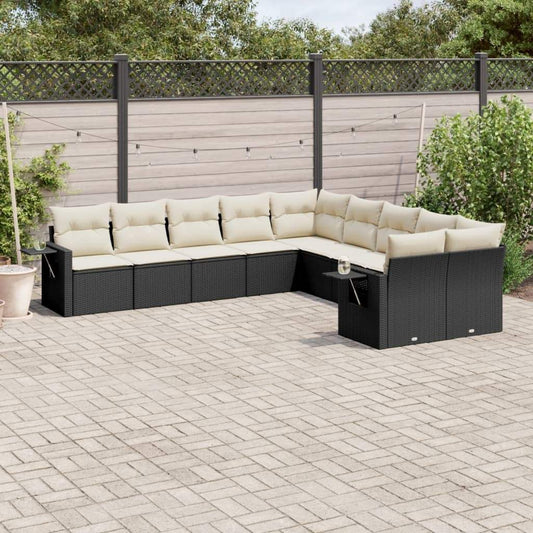 Set Divani da Giardino 10pz con Cuscini in Polyrattan Nero - homemem39