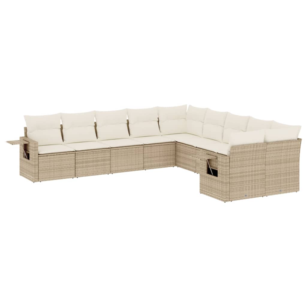Set Divano da Giardino 10 pz con Cuscini Beige in Polyrattan | homemem39