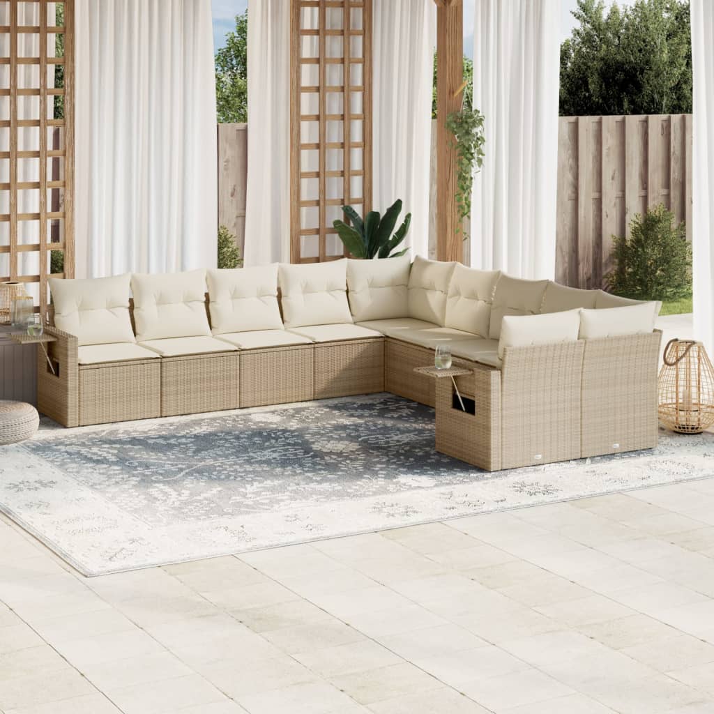 Set Divano da Giardino 10 pz con Cuscini Beige in Polyrattan | homemem39