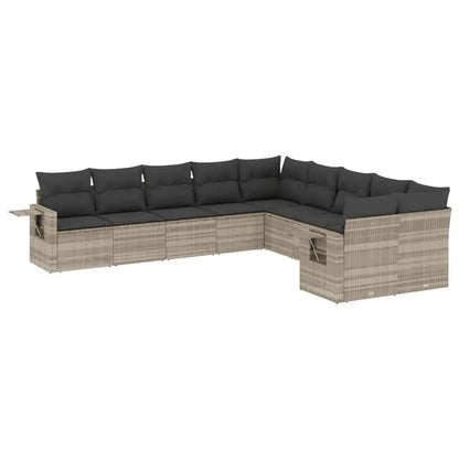 Set Divano Giardino 10 pz con Cuscini Grigio Chiaro Polyrattan - homemem39