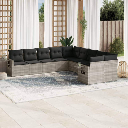 Set Divano Giardino 10 pz con Cuscini Grigio Chiaro Polyrattan - homemem39