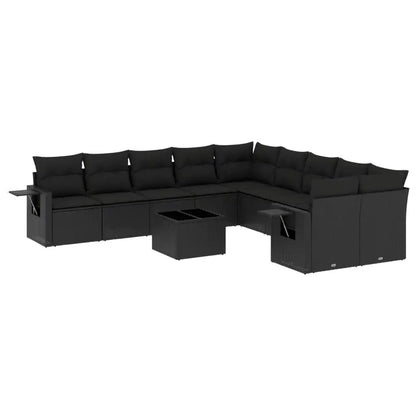 Set Divani da Giardino 11 pz con Cuscini in Polyrattan Nero - homemem39