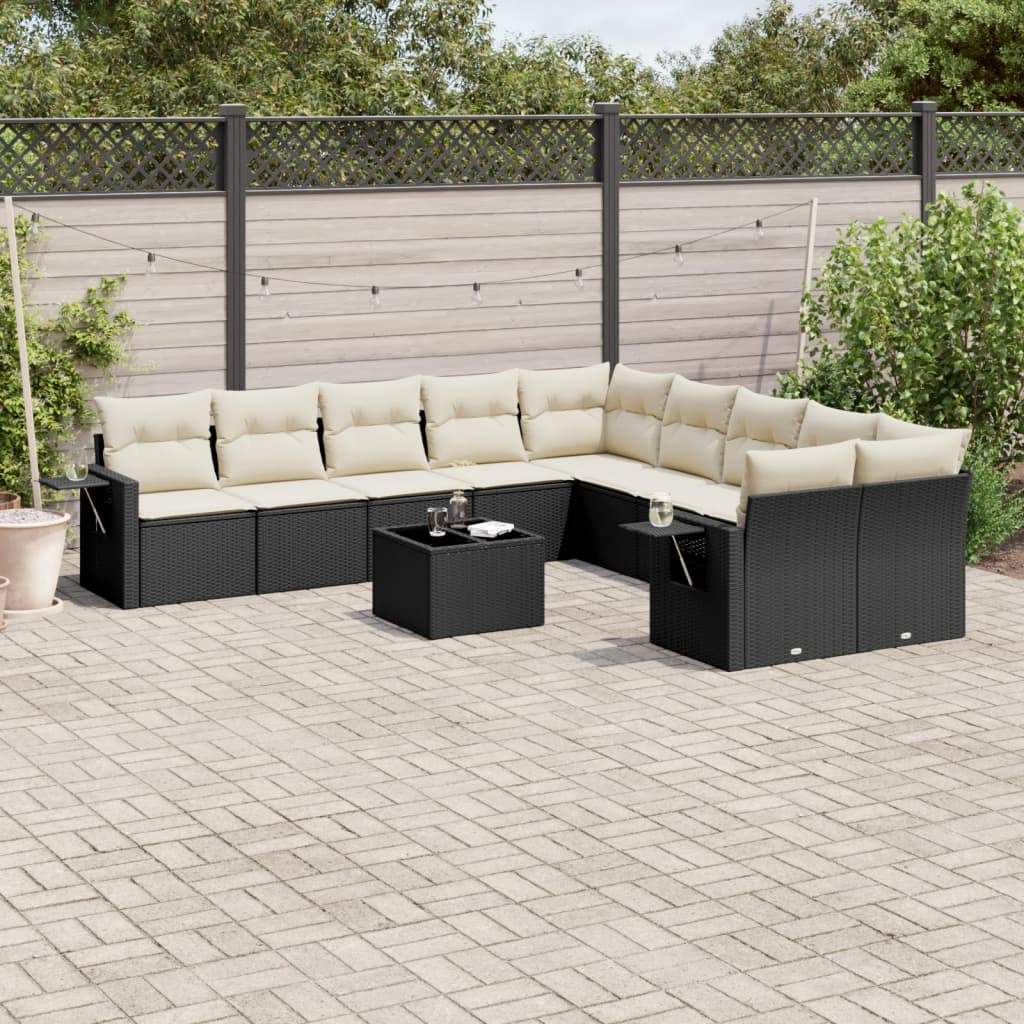 Set Divani da Giardino 11 pz con Cuscini in Polyrattan Nero - homemem39