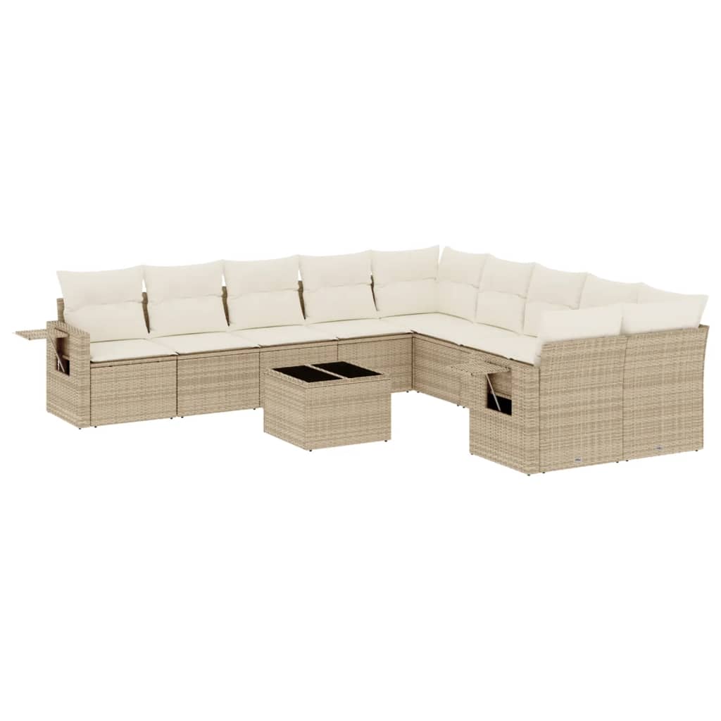 Set Divani da Giardino 11 pz con Cuscini Beige in Polyrattan | homemem39