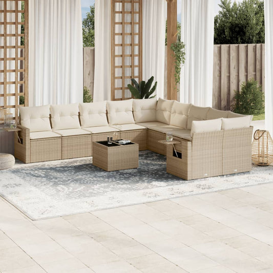 Set Divani da Giardino 11 pz con Cuscini Beige in Polyrattan | homemem39