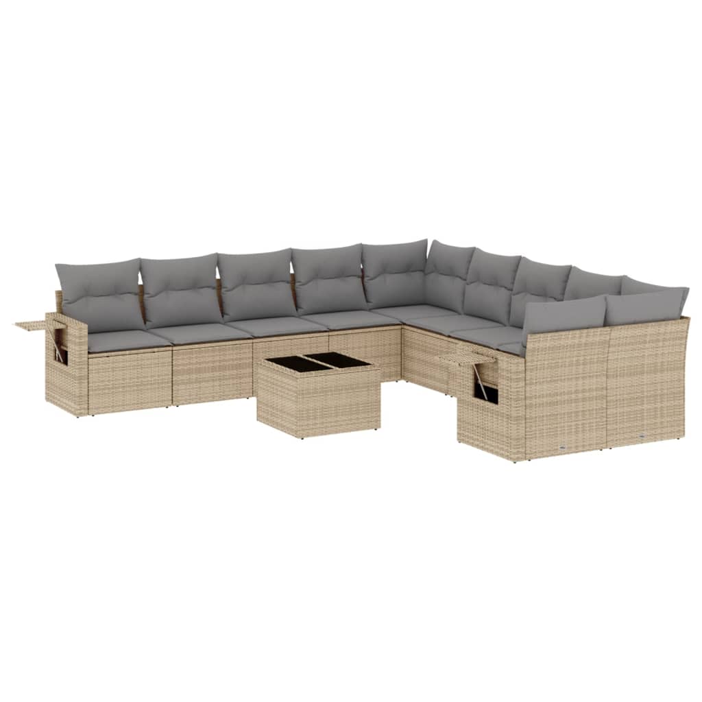 Set Divani da Giardino 11 pz con Cuscini Beige in Polyrattan
