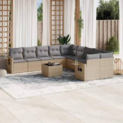 Set Divani da Giardino 11 pz con Cuscini Beige in Polyrattan - homemem39