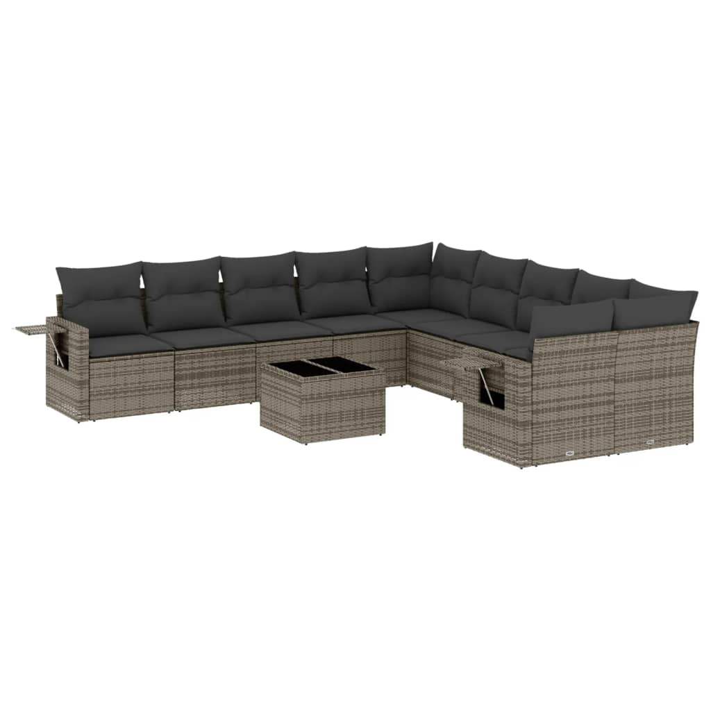 Set Divani da Giardino 11 pz con Cuscini in Polyrattan Grigio - homemem39