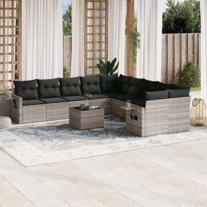 Set Divani da Giardino 11 pz con Cuscini in Polyrattan Grigio - homemem39
