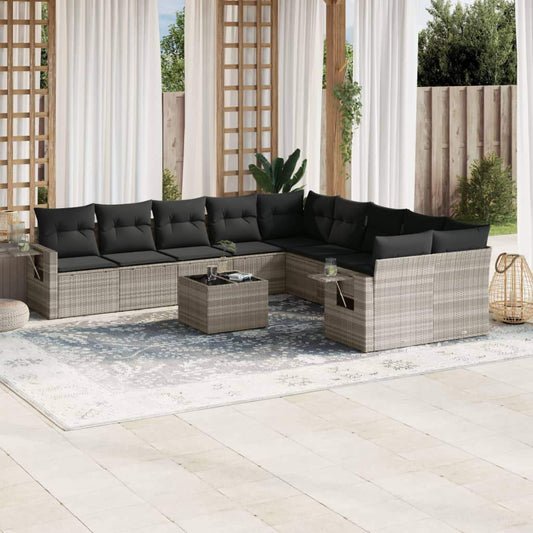 Set Divani da Giardino 11 pz con Cuscini in Polyrattan Grigio - homemem39