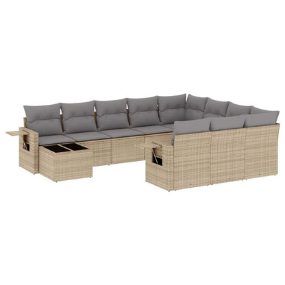 Set Divani da Giardino 11 pz con Cuscini Beige in Polyrattan - homemem39