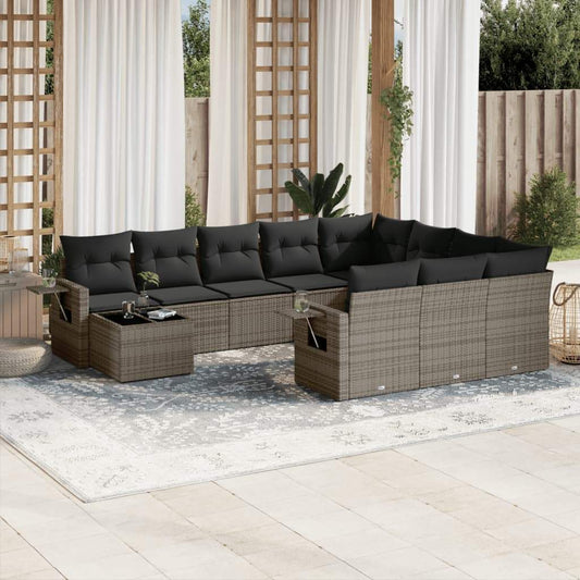 Set Divani da Giardino 11 pz con Cuscini in Polyrattan Grigio - homemem39