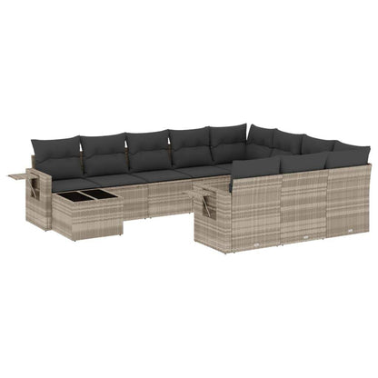 Set Divani da Giardino 11 pz con Cuscini in Polyrattan Grigio - homemem39