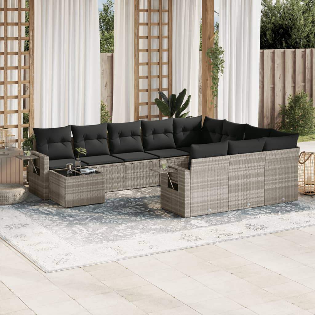 Set Divani da Giardino 11 pz con Cuscini in Polyrattan Grigio - homemem39