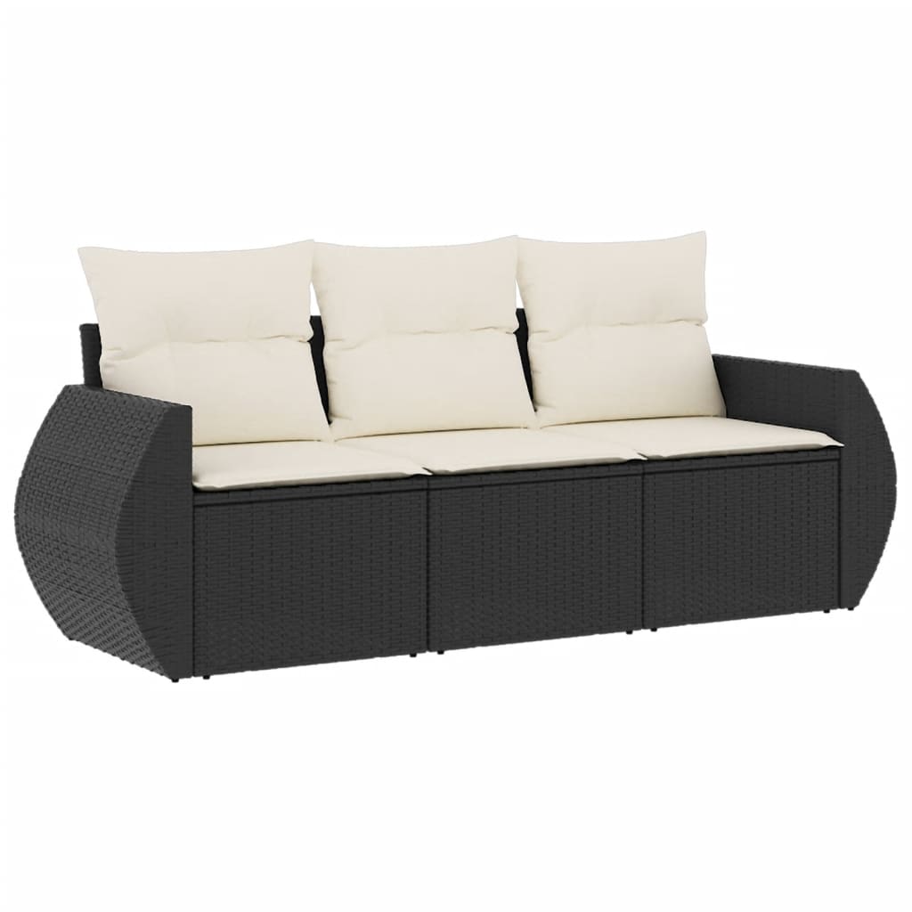 Set Divani da Giardino 3 pz con Cuscini in Polyrattan Nero - homemem39