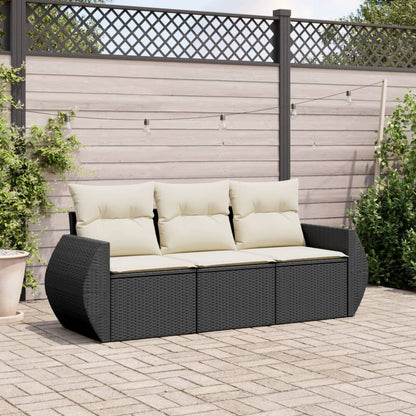 Set Divani da Giardino 3 pz con Cuscini in Polyrattan Nero - homemem39