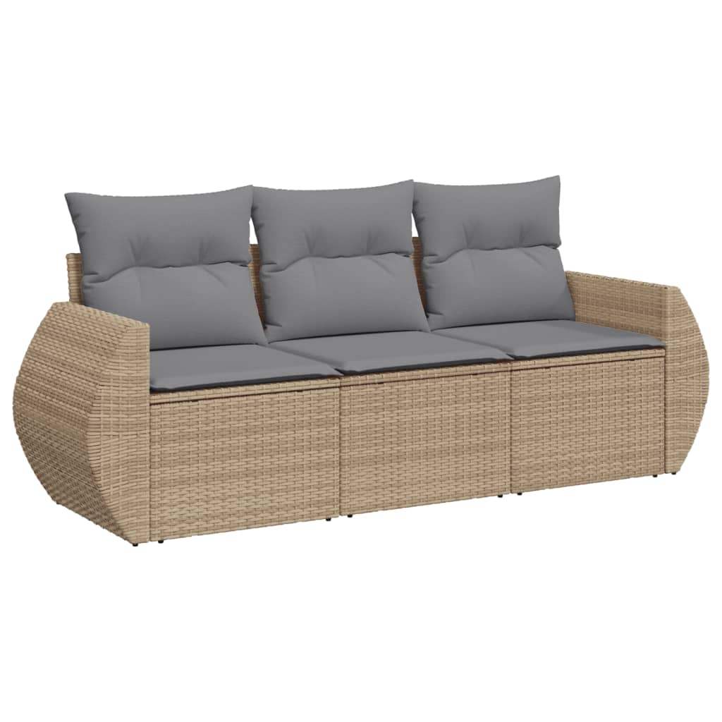 Set Divano da Giardino 3 pz con Cuscini Beige in Polyrattan - homemem39