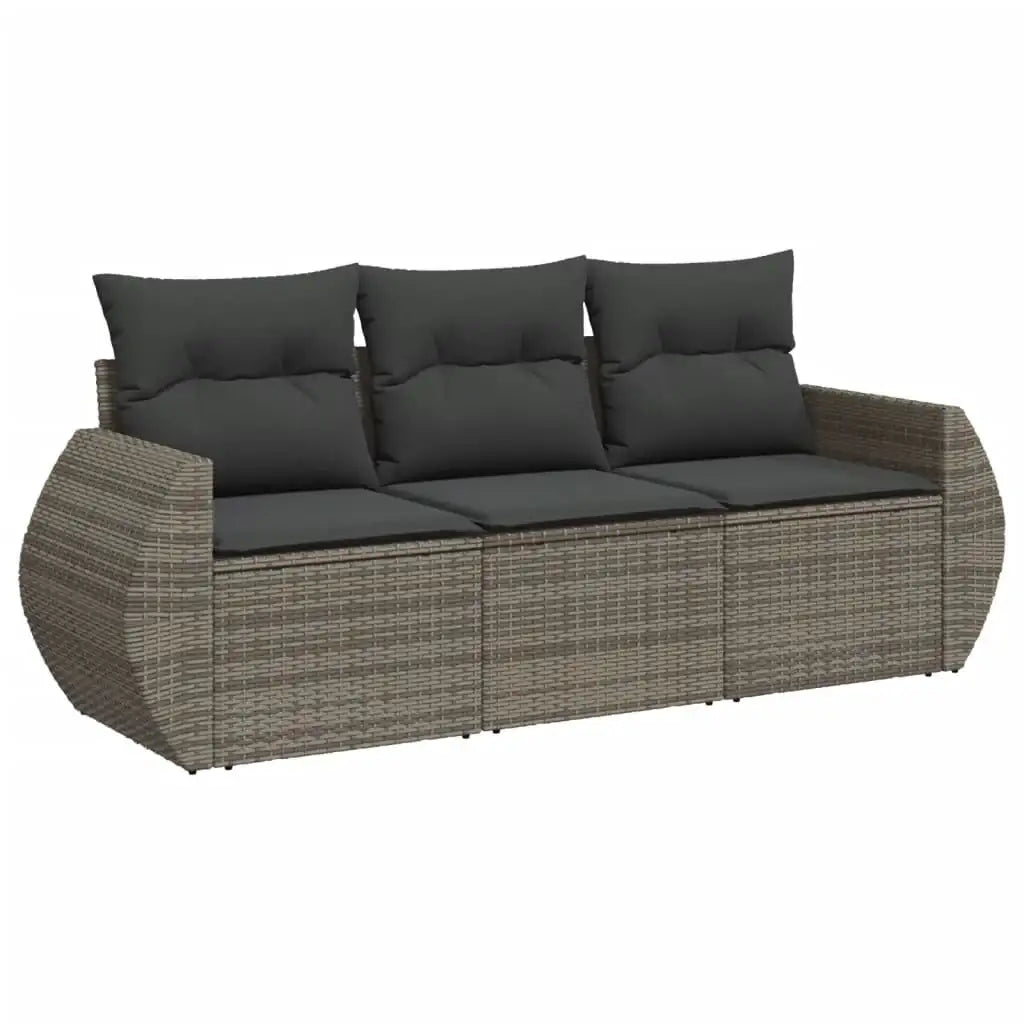 Set Divani da Giardino 3 pz con Cuscini Grigio in Polyrattan - homemem39