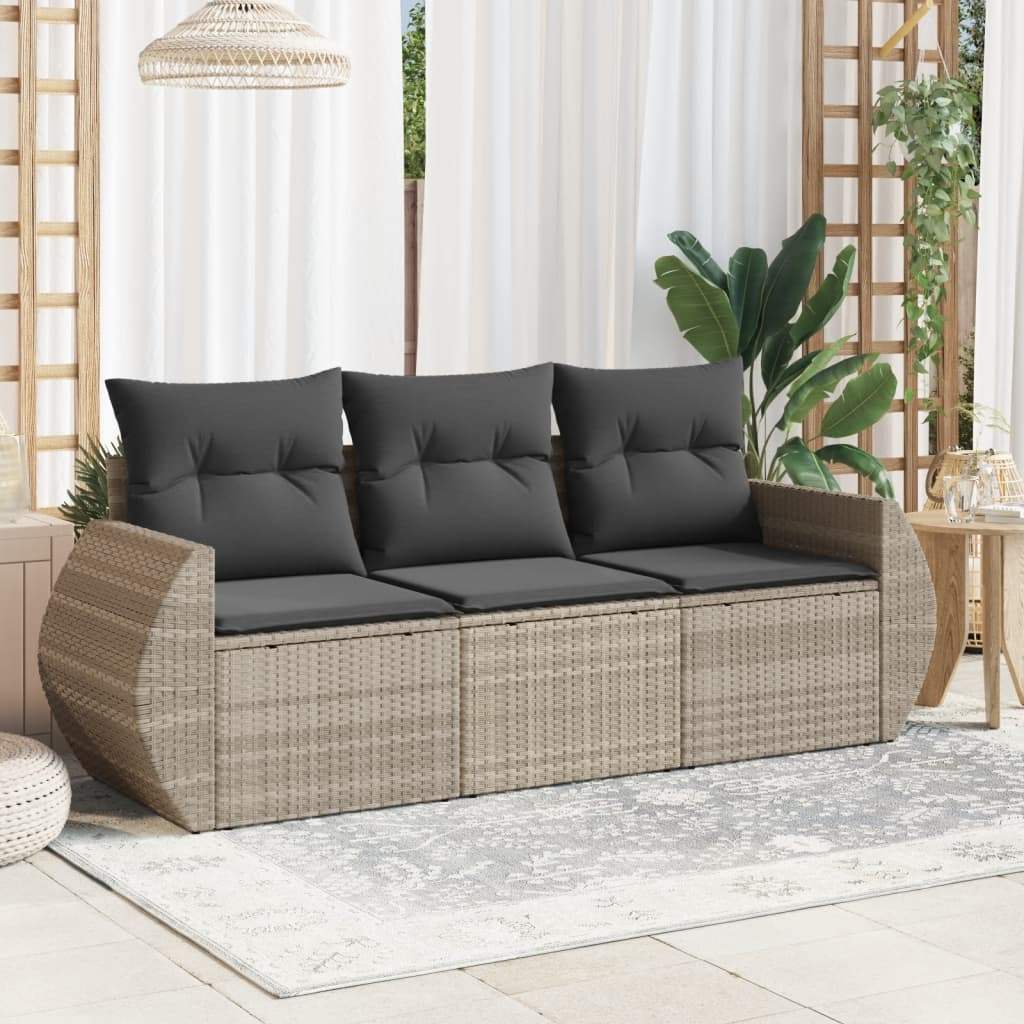 Set Divano da Giardino 3pz con Cuscini Grigio Chiaro Polyrattan - homemem39