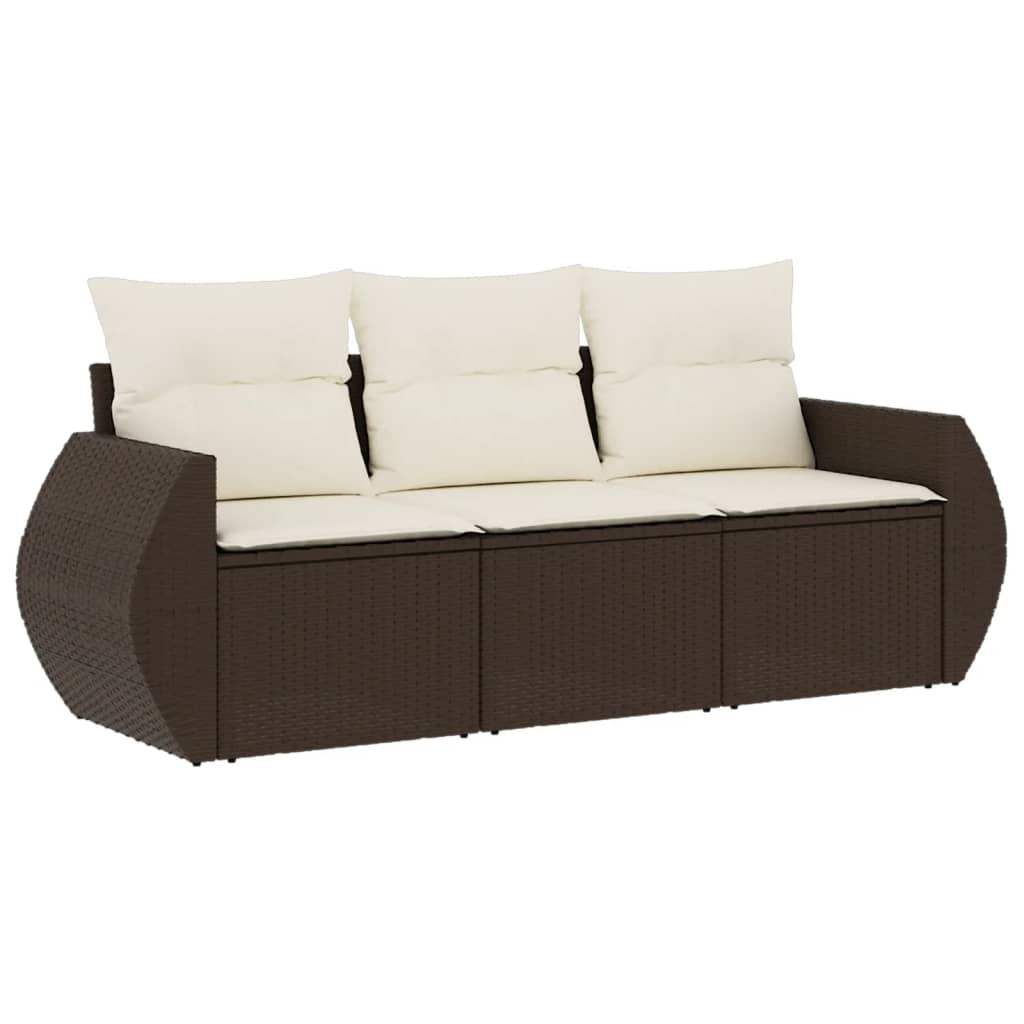 Set Divano da Giardino 3 pz con Cuscini Marrone in Polyrattan - homemem39