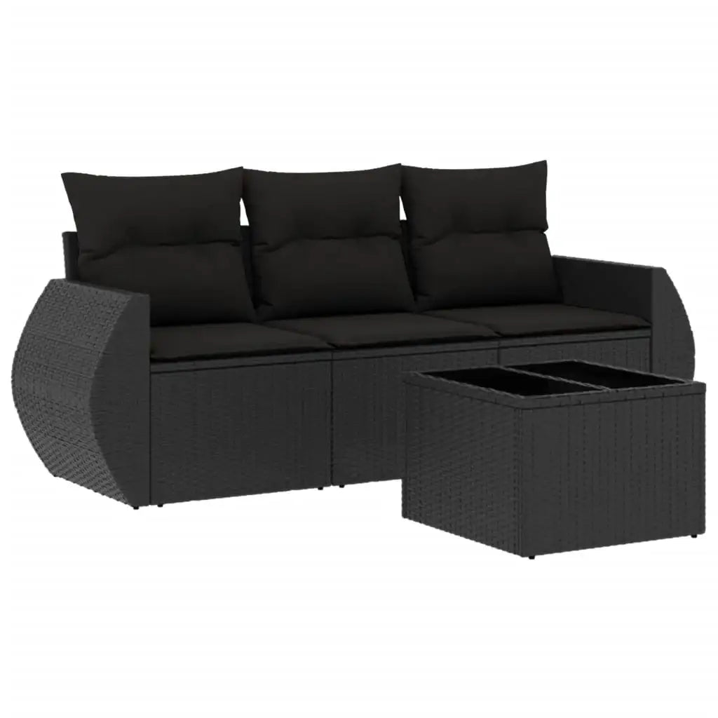 Set Divani da Giardino 4 pz con Cuscini Nero in Polyrattan - homemem39