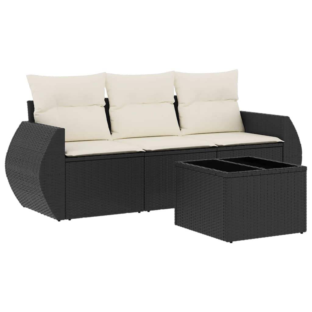 Set Divani da Giardino 4 pz con Cuscini Nero in Polyrattan - homemem39