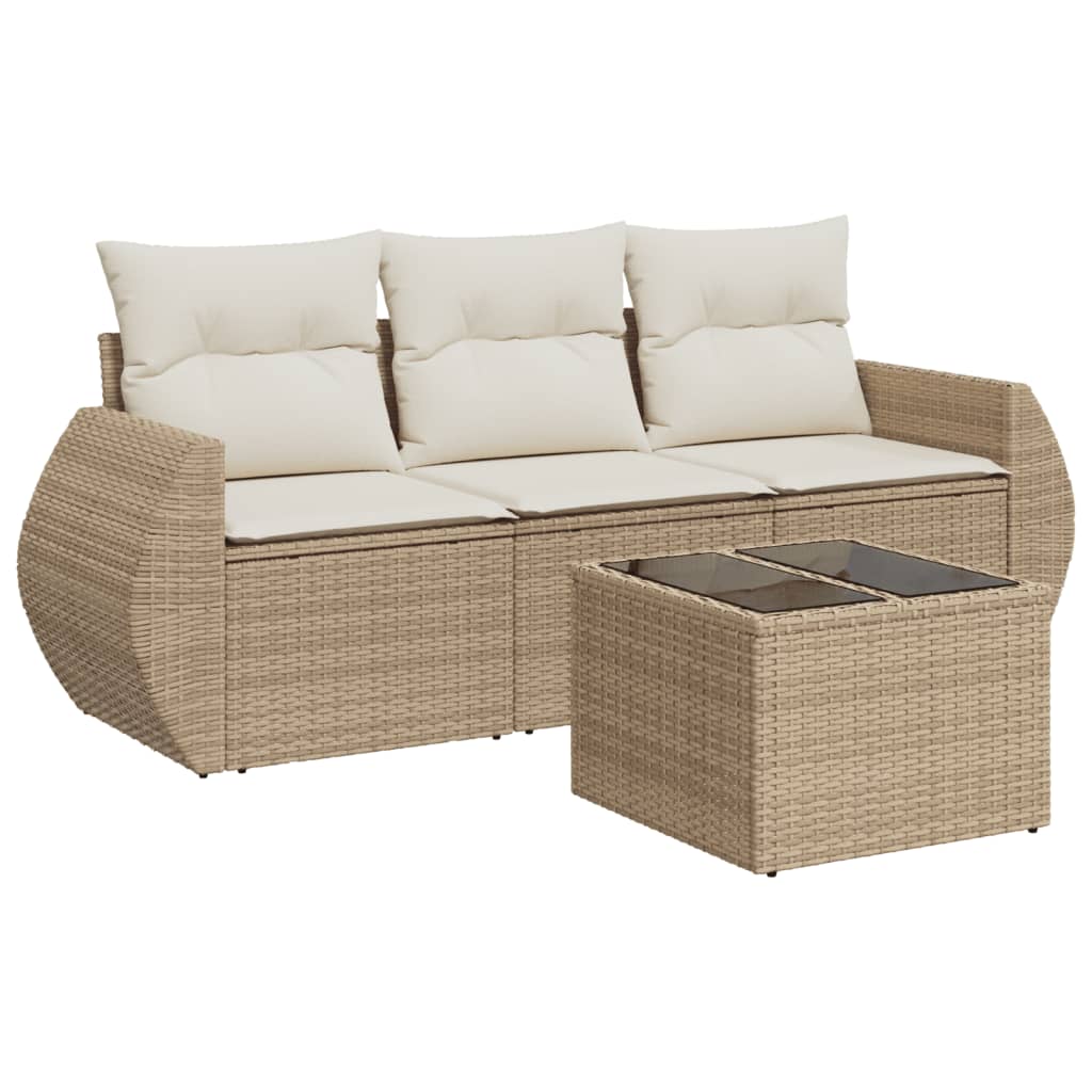 Set Divano da Giardino 4 pz con Cuscini Beige in Polyrattan | homemem39