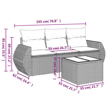 Set Divano da Giardino 4 pz con Cuscini Beige in Polyrattan | homemem39