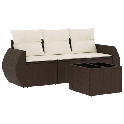 Set Divano da Giardino 4 pz con Cuscini Marrone in Polyrattan - homemem39