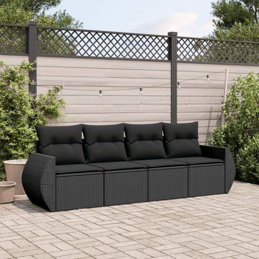 Set Divani da Giardino 4 pz con Cuscini Nero in Polyrattan - homemem39