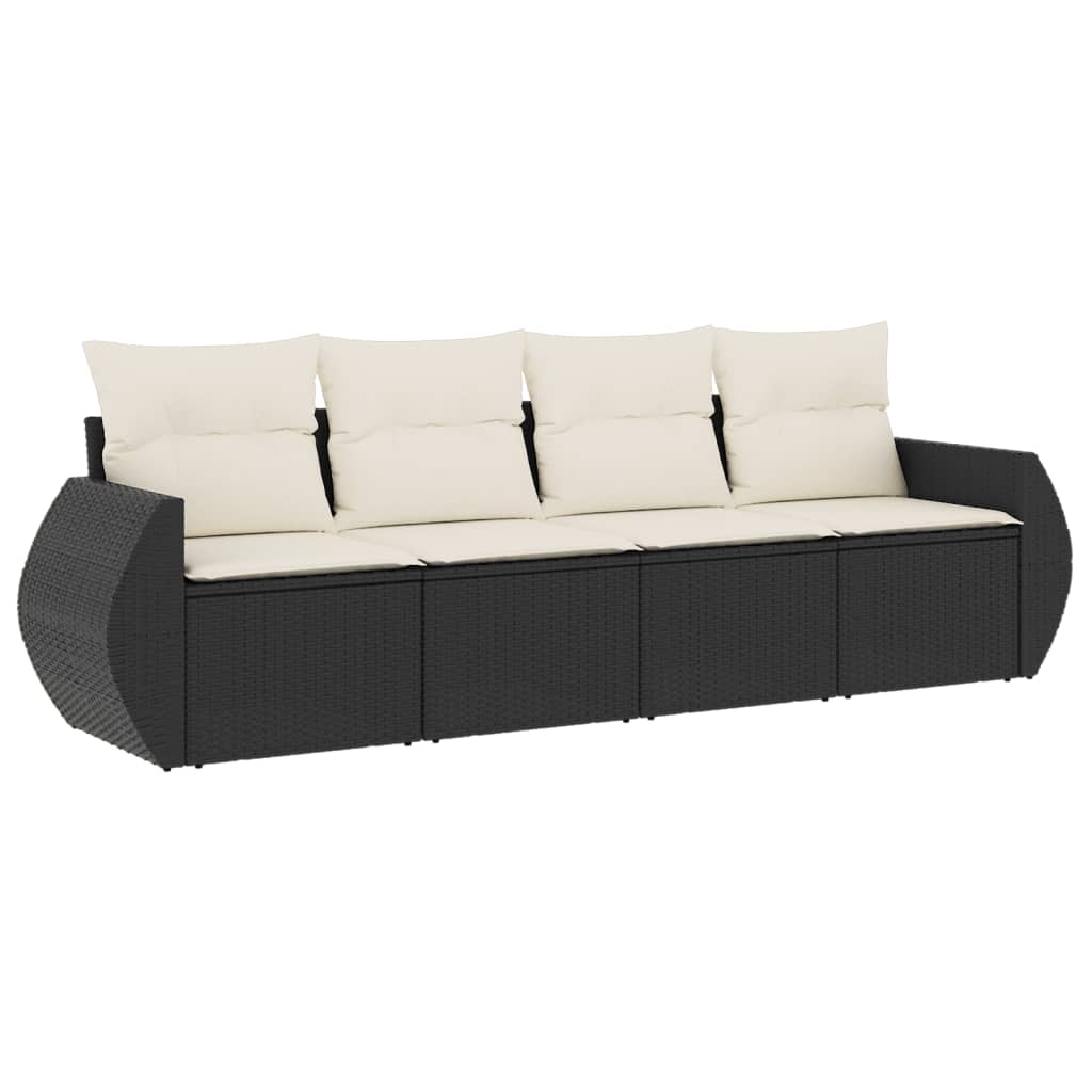 Set Divani da Giardino 4 pz con Cuscini Nero in Polyrattan - homemem39