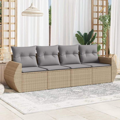 Set Divano da Giardino 4 pz con Cuscini Beige in Polyrattan - homemem39