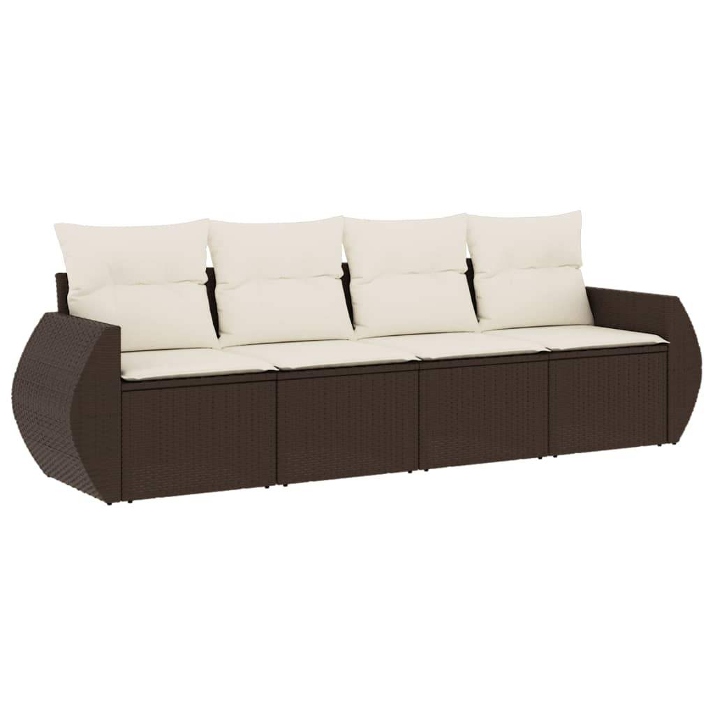 Set Divano da Giardino 4 pz con Cuscini Marrone in Polyrattan - homemem39