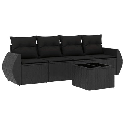 Set Divani da Giardino 5 pz con Cuscini in Polyrattan Nero - homemem39