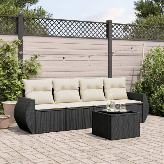 Set Divani da Giardino 5 pz con Cuscini in Polyrattan Nero - homemem39