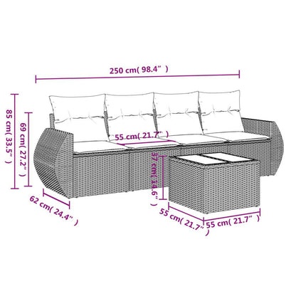 Set Divano da Giardino 5 pz con Cuscini Grigio in Polyrattan - homemem39