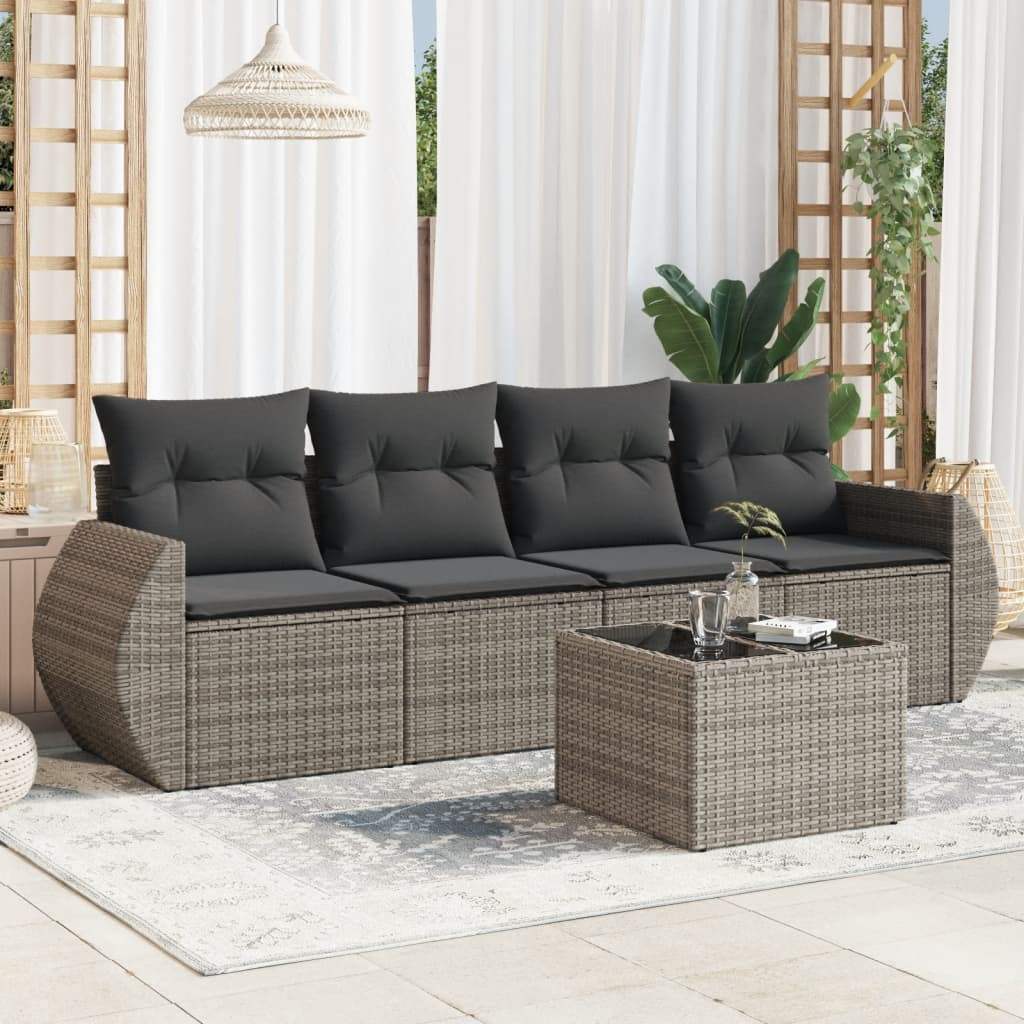 Set Divano da Giardino 5 pz con Cuscini Grigio in Polyrattan - homemem39