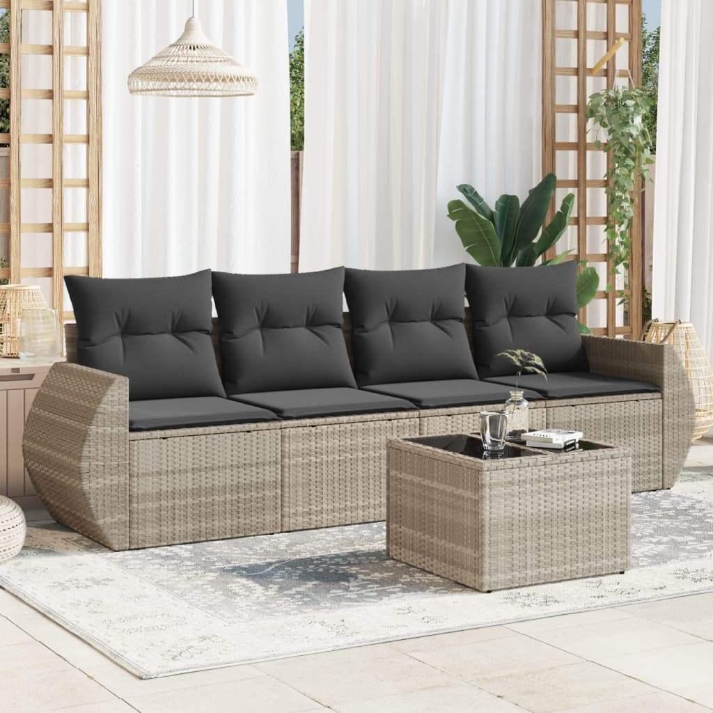 Set Divano da Giardino 5pz con Cuscini Grigio Chiaro Polyrattan - homemem39