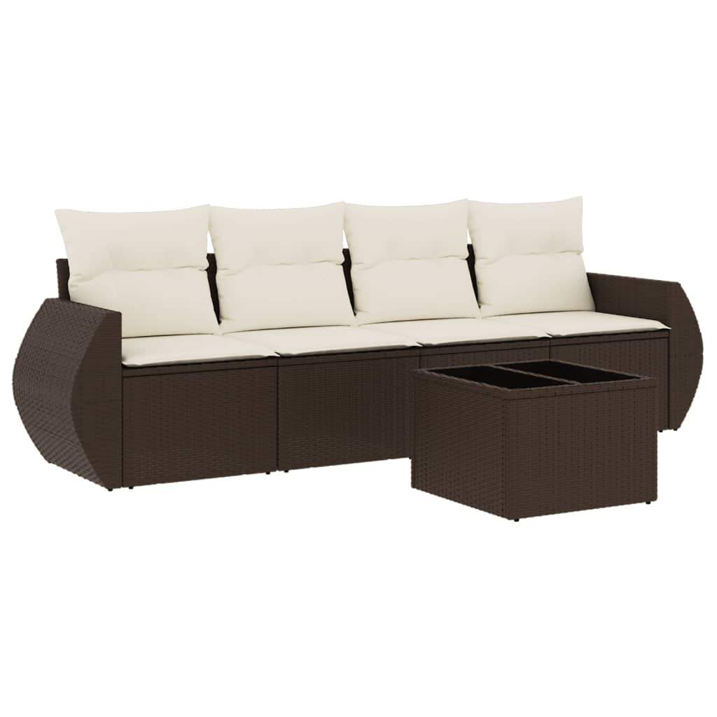 Set Divano da Giardino 5 pz con Cuscini Marrone in Polyrattan - homemem39