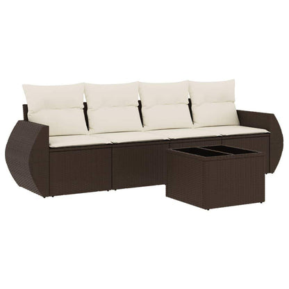 Set Divano da Giardino 5 pz con Cuscini Marrone in Polyrattan - homemem39
