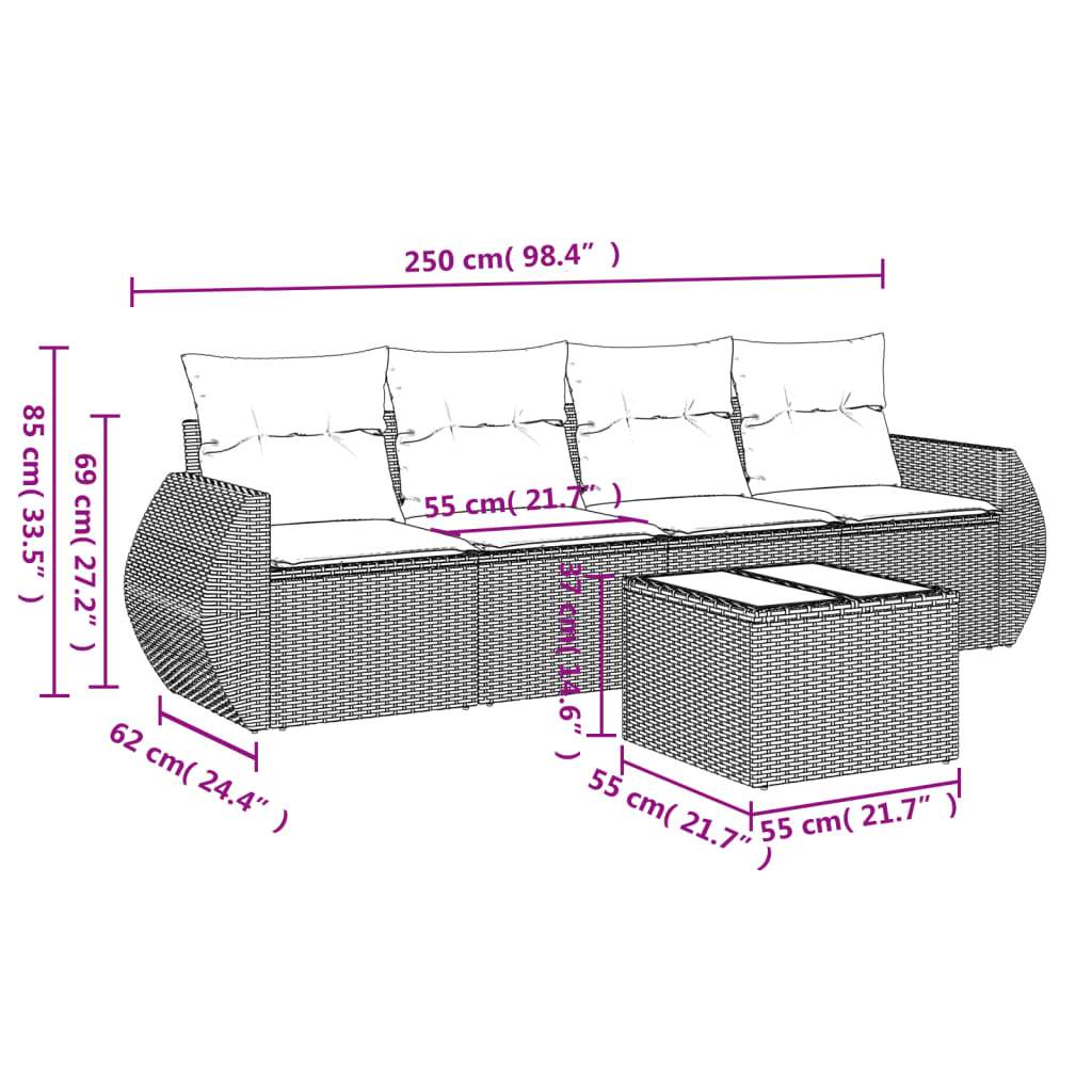 Set Divano da Giardino 5 pz con Cuscini Marrone in Polyrattan - homemem39