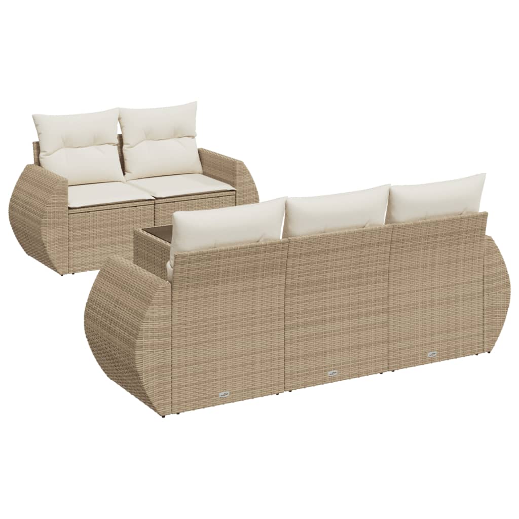 Set Divano da Giardino 6 pz con Cuscini Beige in Polyrattan | homemem39