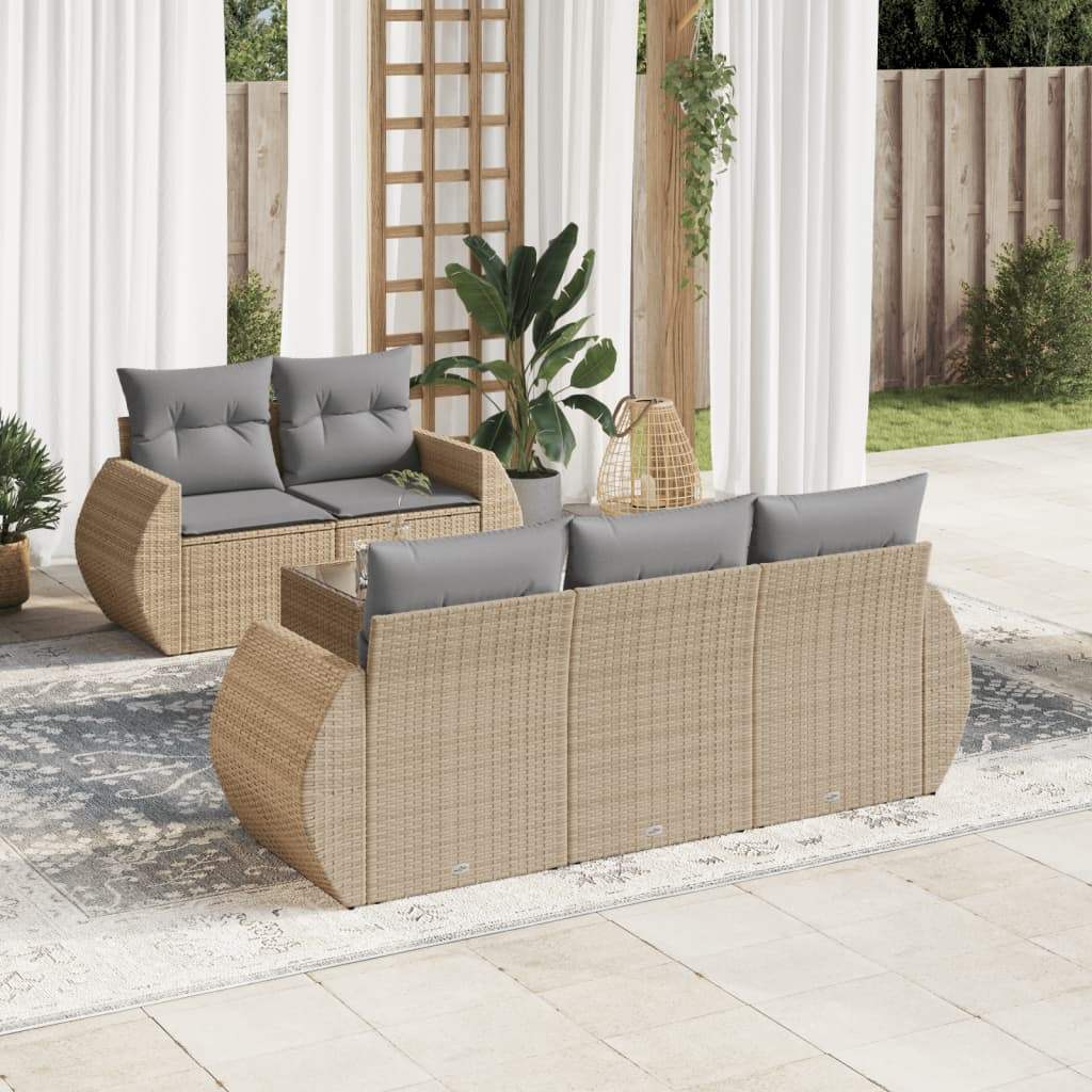 Set Divano da Giardino 6 pz con Cuscini Beige in Polyrattan - homemem39