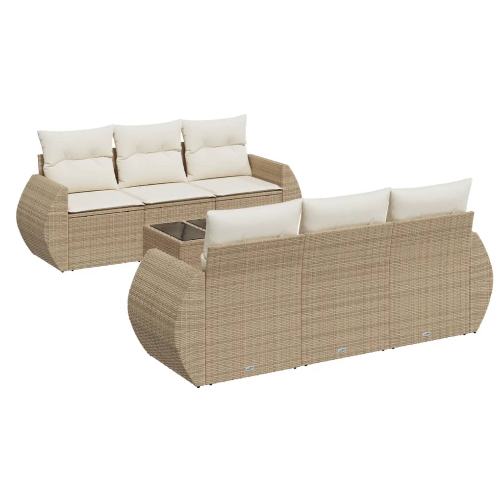 Set Divani da Giardino 7 pz con Cuscini Beige in Polyrattan | homemem39