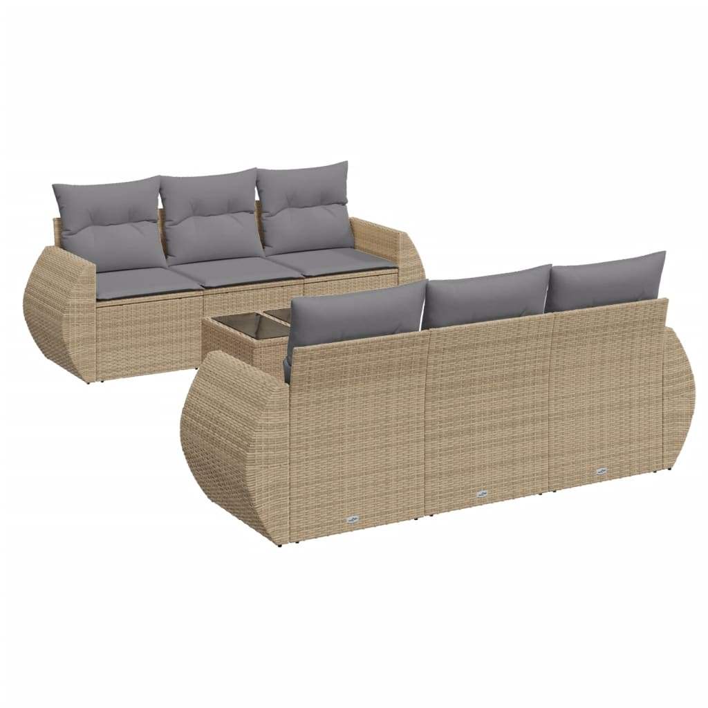 Set Divani da Giardino 7 pz con Cuscini Beige in Polyrattan - homemem39