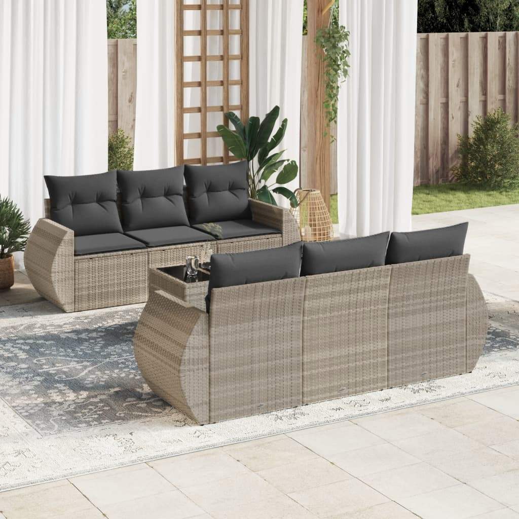 Set Divani da Giardino 7pz con Cuscini Grigio Chiaro Polyrattan - homemem39