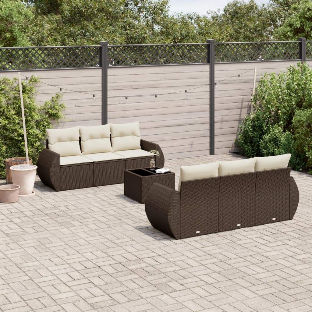 Set Divani da Giardino 7 pz con Cuscini Marrone in Polyrattan - homemem39