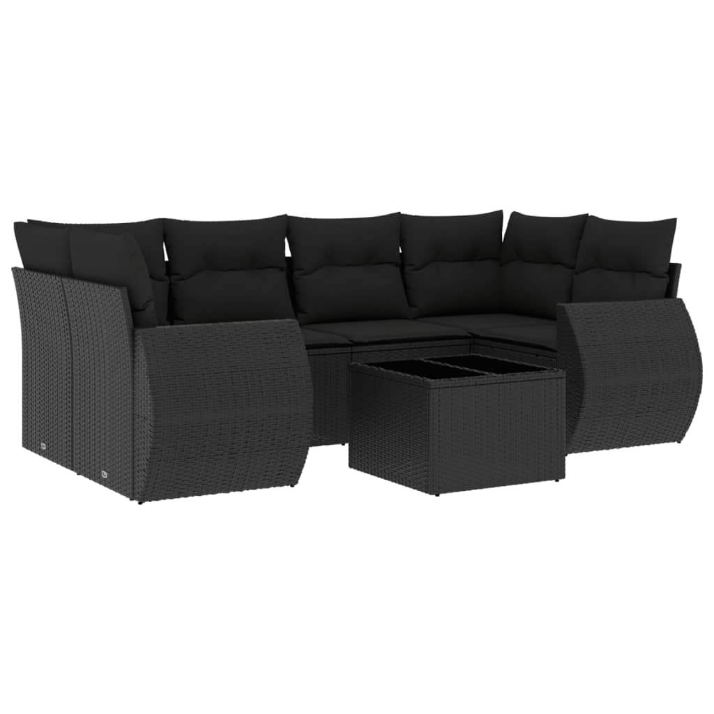 Set Divani da Giardino con Cuscini 7pz Nero Polyrattan - homemem39