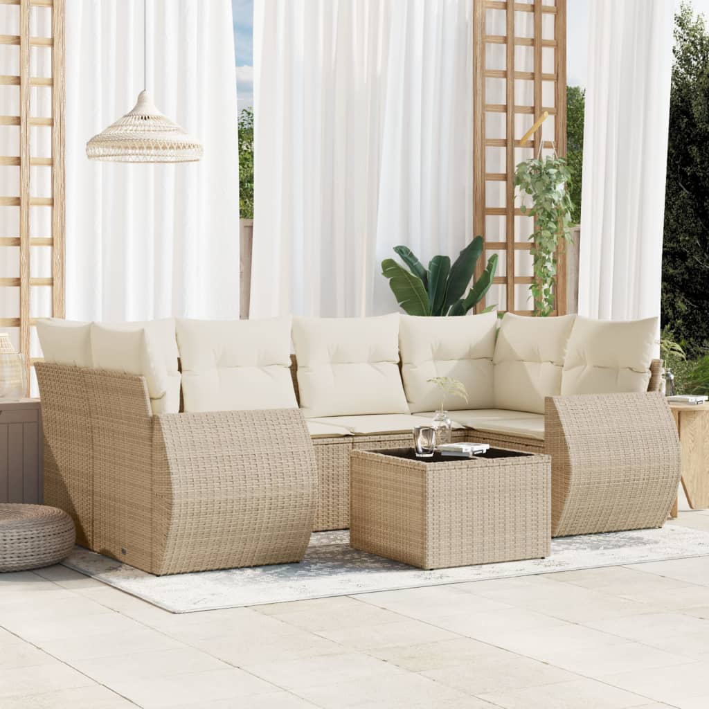 Set Divani da Giardino 7 pz con Cuscini Beige in Polyrattan | homemem39