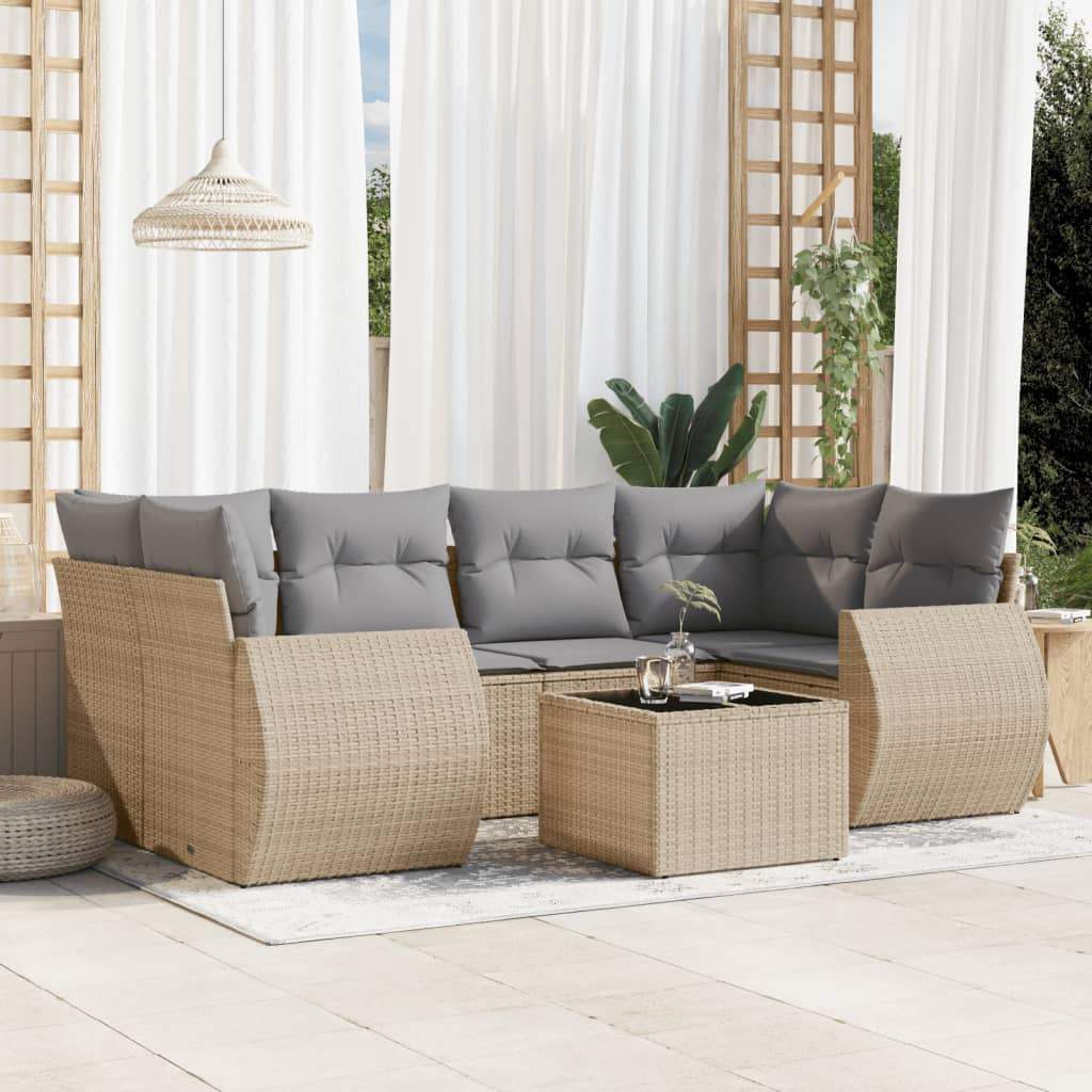 Set Divani da Giardino 7 pz con Cuscini Beige in Polyrattan - homemem39